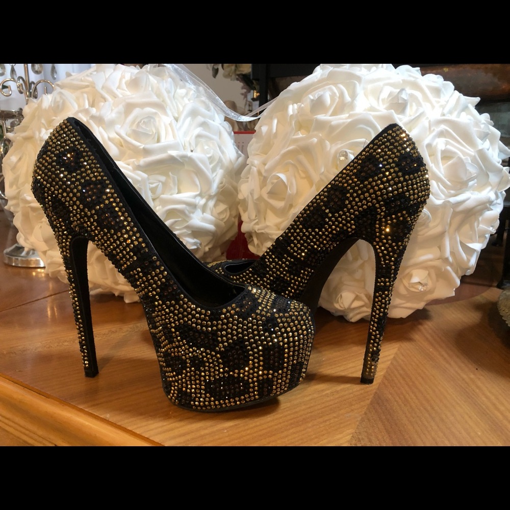 Steve Madden Rhinestone Animal Print Platform Heels